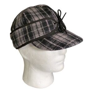Stormy Ida Kromer Cap Mens Hat Size 6 7/8 Plaid Gray Black Outdoor Wool Winter